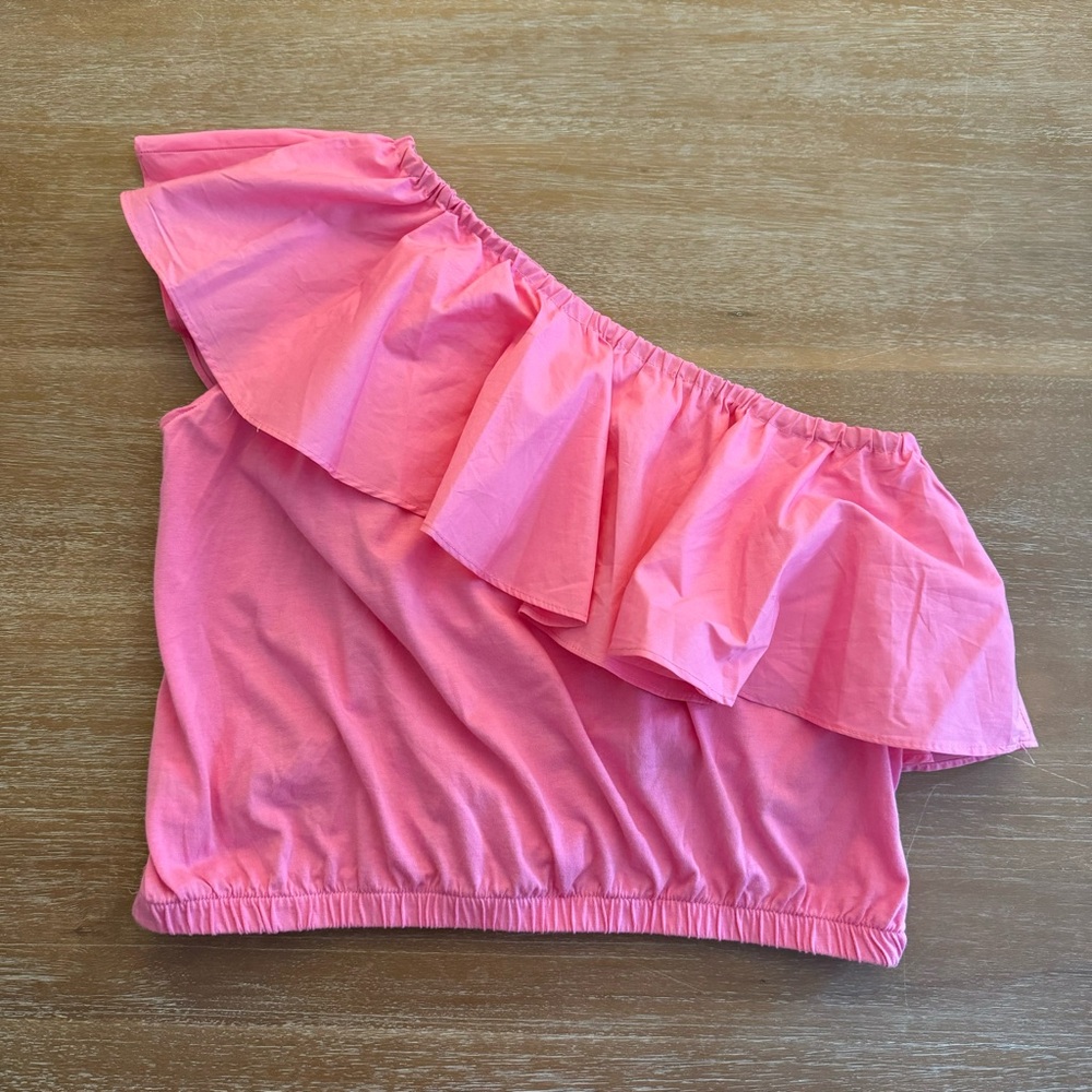 Pink One-Shoulder Ruffle Top - Picture 3 of 3